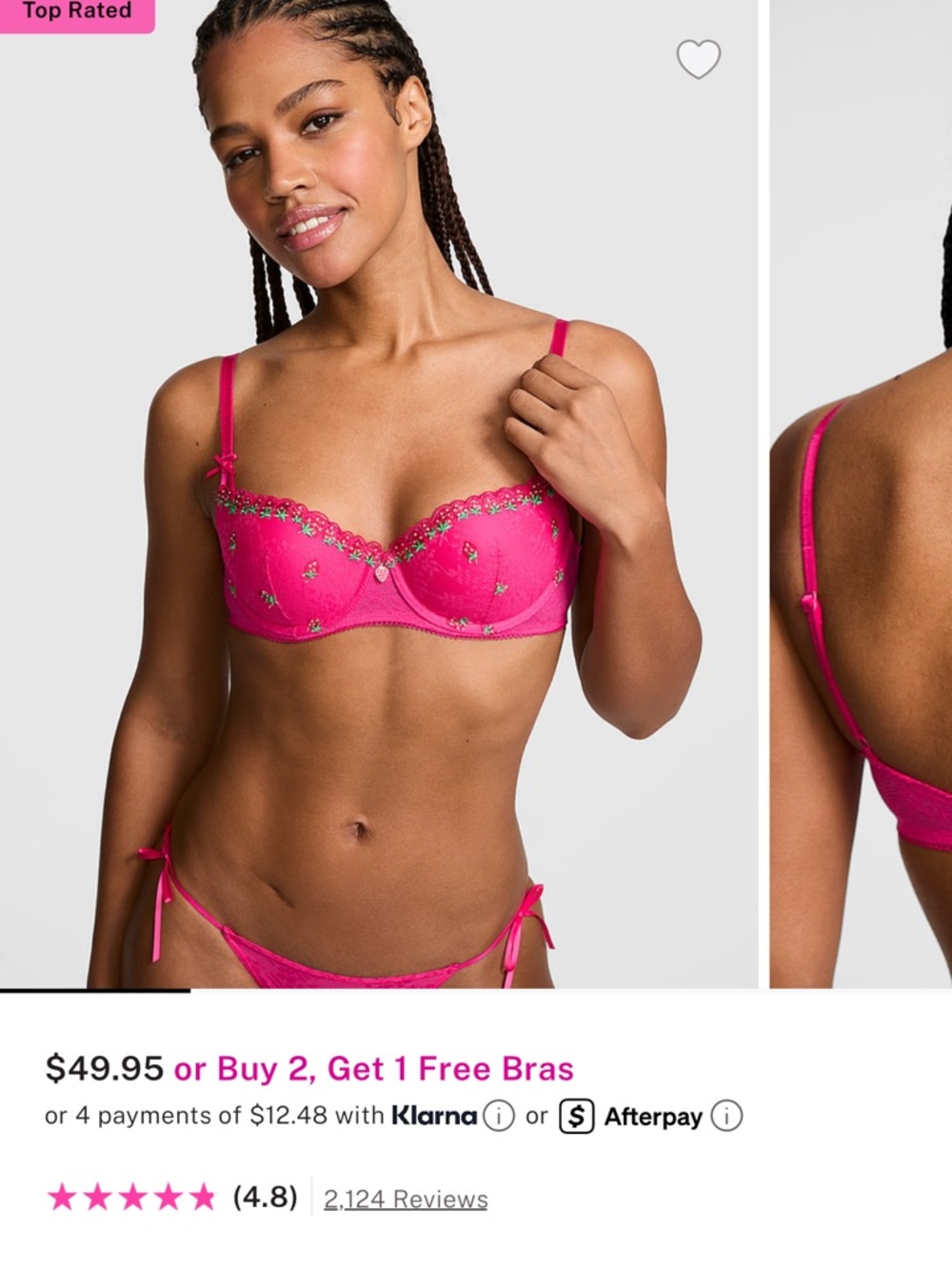 PINK Victoria's Secret Hot Pink Embroidered Balconette Bra
